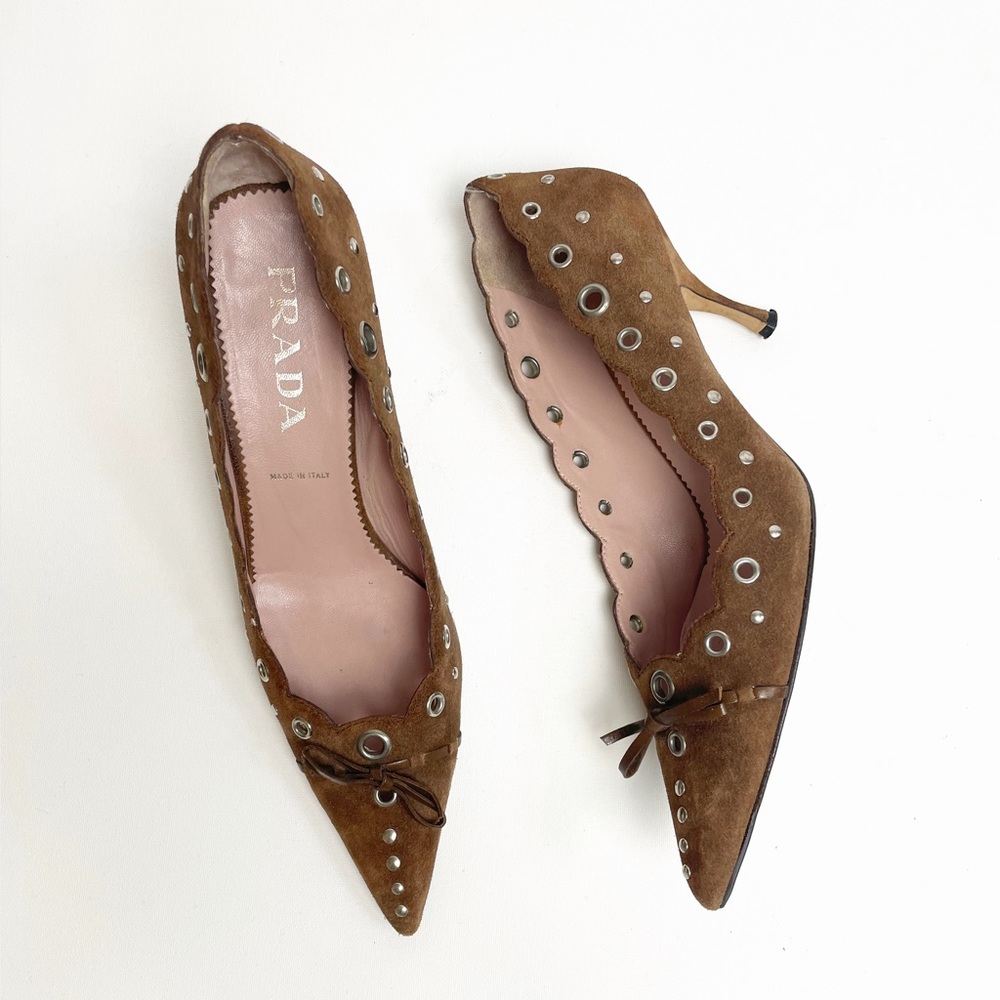 Prada Vintage Suede Grommet Heels